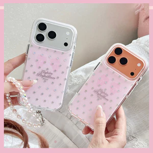 Ốp Điện Thoại Tương Thích Cho iPhone 17 Pro Max 16 15 13 14 Ốp Điện Thoại Di Động TPU Bền Đẹp Ngôi Sao Lạ Mắt Màu Hồng Chống Trầy Xước Vỏ Bảo Vệ Với Chuỗi Hạt