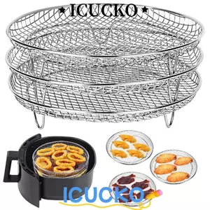 Giá nướng ICUCKO, Giá nồi chiên không khí xếp chồng lên nhau bằng thép không gỉ, Khay đựng nồi chiên chống dính Tiện ích nhà bếp