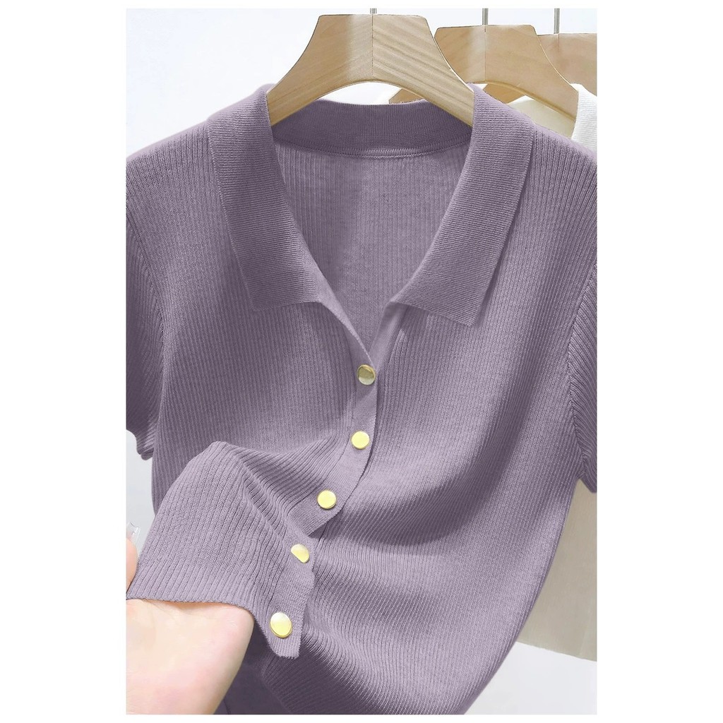 SUXI Áo polo nữ màu sắc đơn giản, mềm mại, cổ polo, ngắn tay, phù hợp mùa hè 260428