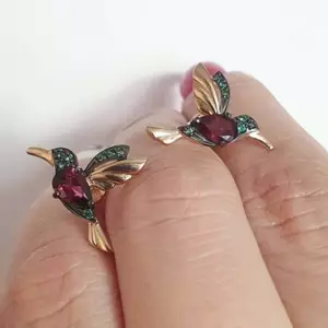 AqToCna Bộ Phụ Kiện Pha Lê - Mặt Dây Chuyền & Bông Tai Hình Chim Ruồi Dài Thả
