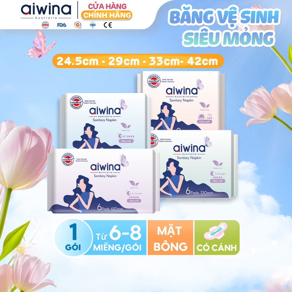 Băng vệ sinh Aiwina siêu mềm ban ngày 24.5cm, ban đêm 29cm/33cm/42cm