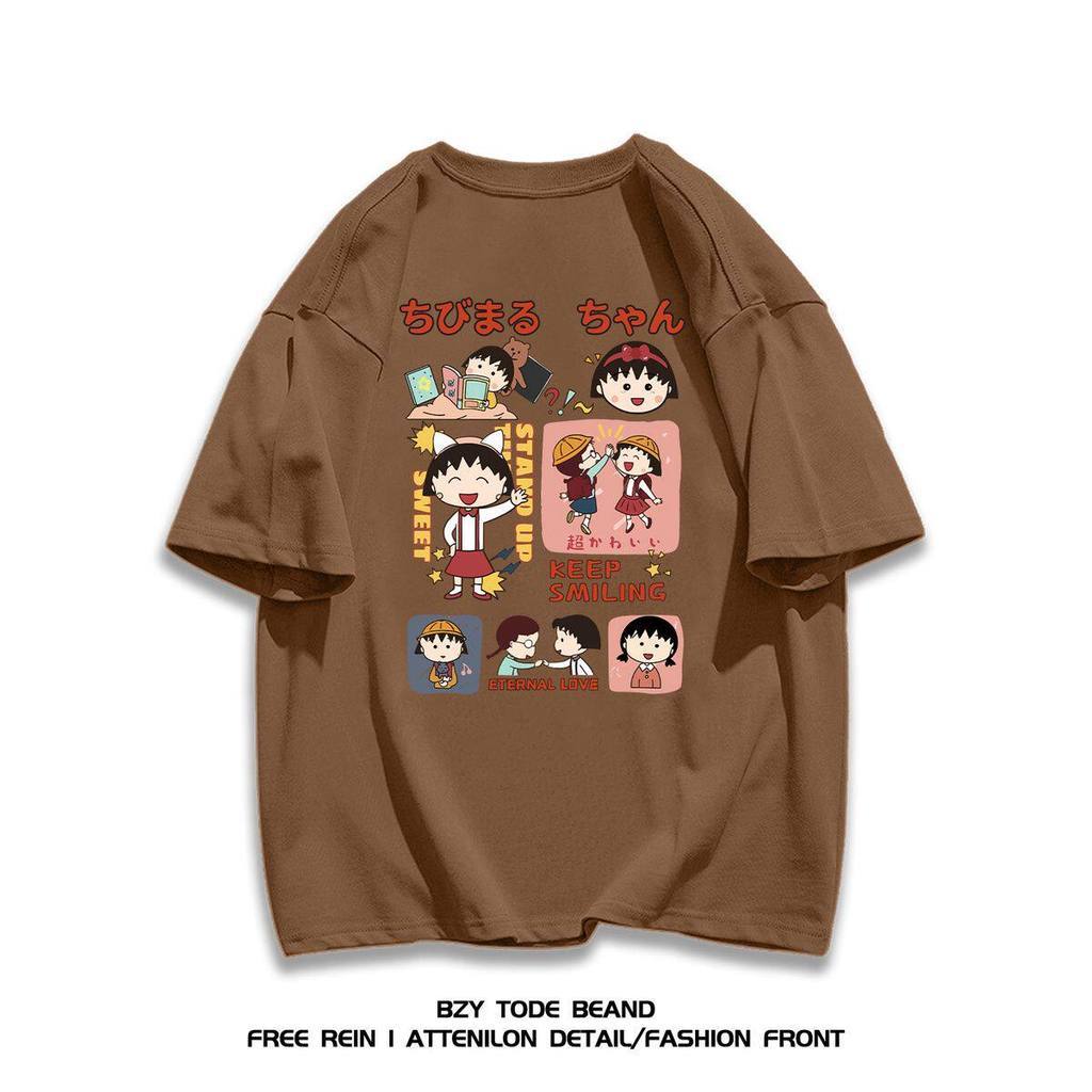 Áo thun nữ in hình Chibi Maruko-chan, phong cách preppy, dễ thương.