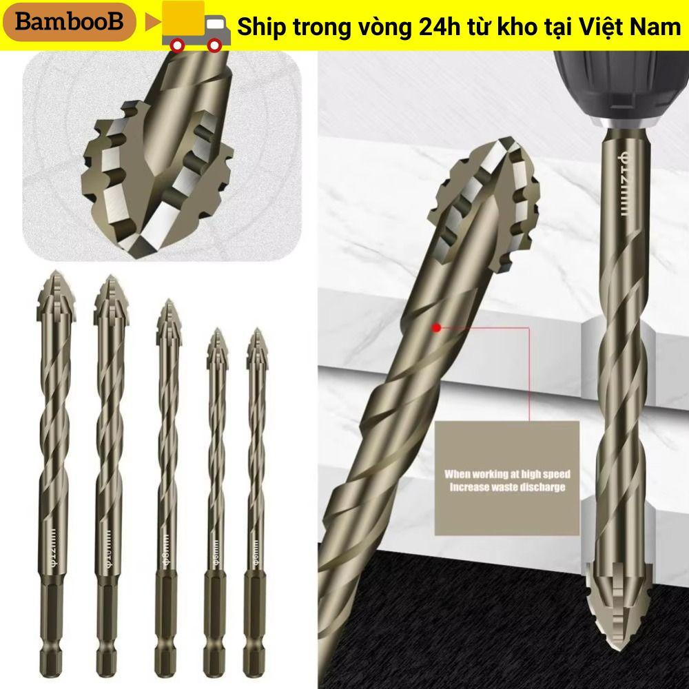 Bộ mũi khoan gạch 4 lớp BAMBOOB chân lục giác có răng cưa đa chức năng cho dụng cụ khoan, 4/6 chiếc
