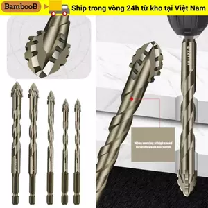 Bộ mũi khoan gạch 4 lớp BAMBOOB chân lục giác có răng cưa đa chức năng cho dụng cụ khoan, 4/6 chiếc