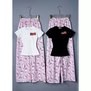 Sét quần ki ty màu hồng dáng dài + mix áo thun tăm croptop LÁ CỜ MỸ AA-CHANG