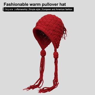 LUImo 1 Handmade Móc Màu Sợi Nón Dành Cho Nữ Thời Trang Mùa Đông Nitted Beanie Cap Earflap sel Pompom Hat SBS