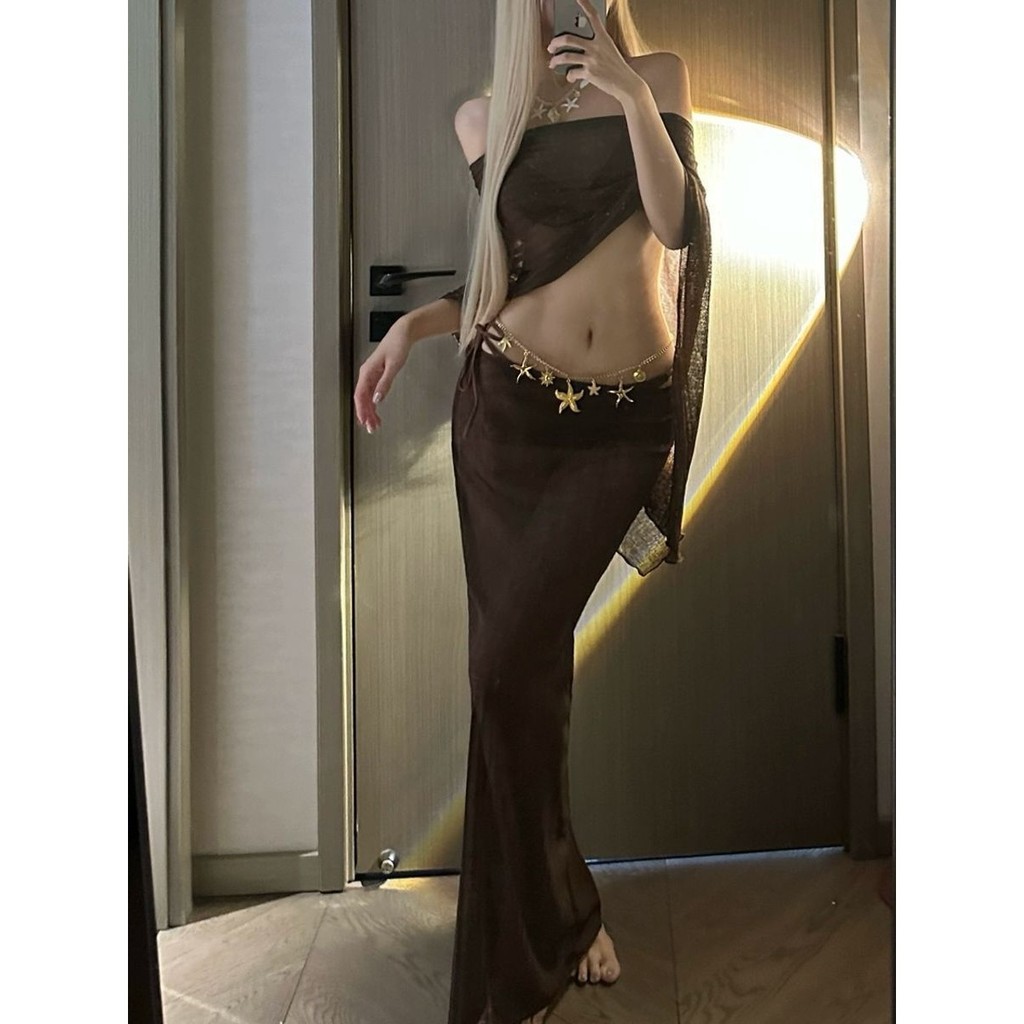 Châu Âu Phong Cách Mỹ Dệt Kim Khăn Choàng Váy Dài Bikini Chia Đồ Bơi Nữ Phong Cách Kỳ Nghỉ