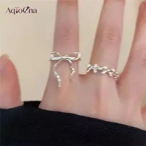 AqToCna 2 Chiếc Nhẫn Nơ Thời Trang Cho Nữ Cô Gái Ngọt Ngào Dễ Thương Hình Học Nơ Mở Nhẫn Có Thể Điều Chỉnh Tiệc Cưới Trang Sức Quà Tặng AqToCna