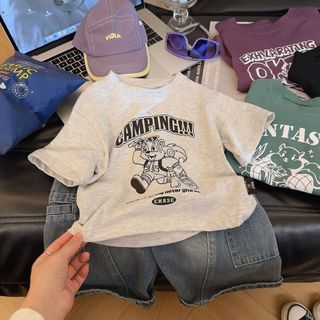 Áo thun trẻ em Amoi Áo thun Cotton ngắn tay dáng rộng thời trang bé trai hàng đầu