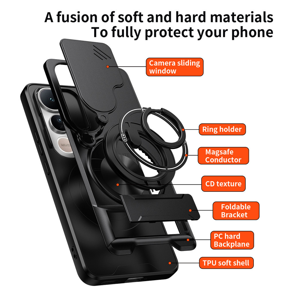 Ốp Điện Thoại Đa Năng Sang Trọng Thích Hợp Cho Vivo V50 Lite V30 V60 V70 FE 4G 5G Dây 360°Giá đỡ vòng có vỏ máy ảnh Vỏ bảo vệ toàn diện chống sốc