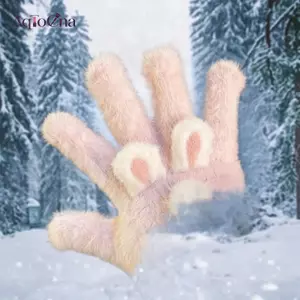AqToCna Dễ Thương Thỏ Hồng Tai Mèo Pom-pom Găng Tay Sang Trọng Chống Lạnh Găng Tay Sinh Viên Mùa Đông Ấm Áp Năm Ngón Găng Tay Nữ Phụ Kiện Quà Giáng Tặng AqToCna