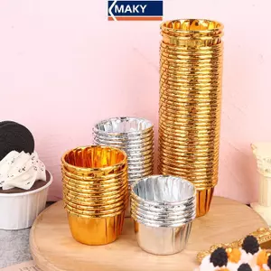 MAKY 50 Chiếc mini Cupcake Giấy Bọc Giấy Vàng Bạc Cupcake Nướng Cốc VN