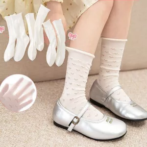 Tất Trẻ Em Mùa Hè Mỏng Phong Cách Bé Gái Cọc Tất Lưới Tai Mỏng Ren Giữa Ống Thoáng Khí Cho Bé Giữa Chiều Dài Ống Cotton YWS7