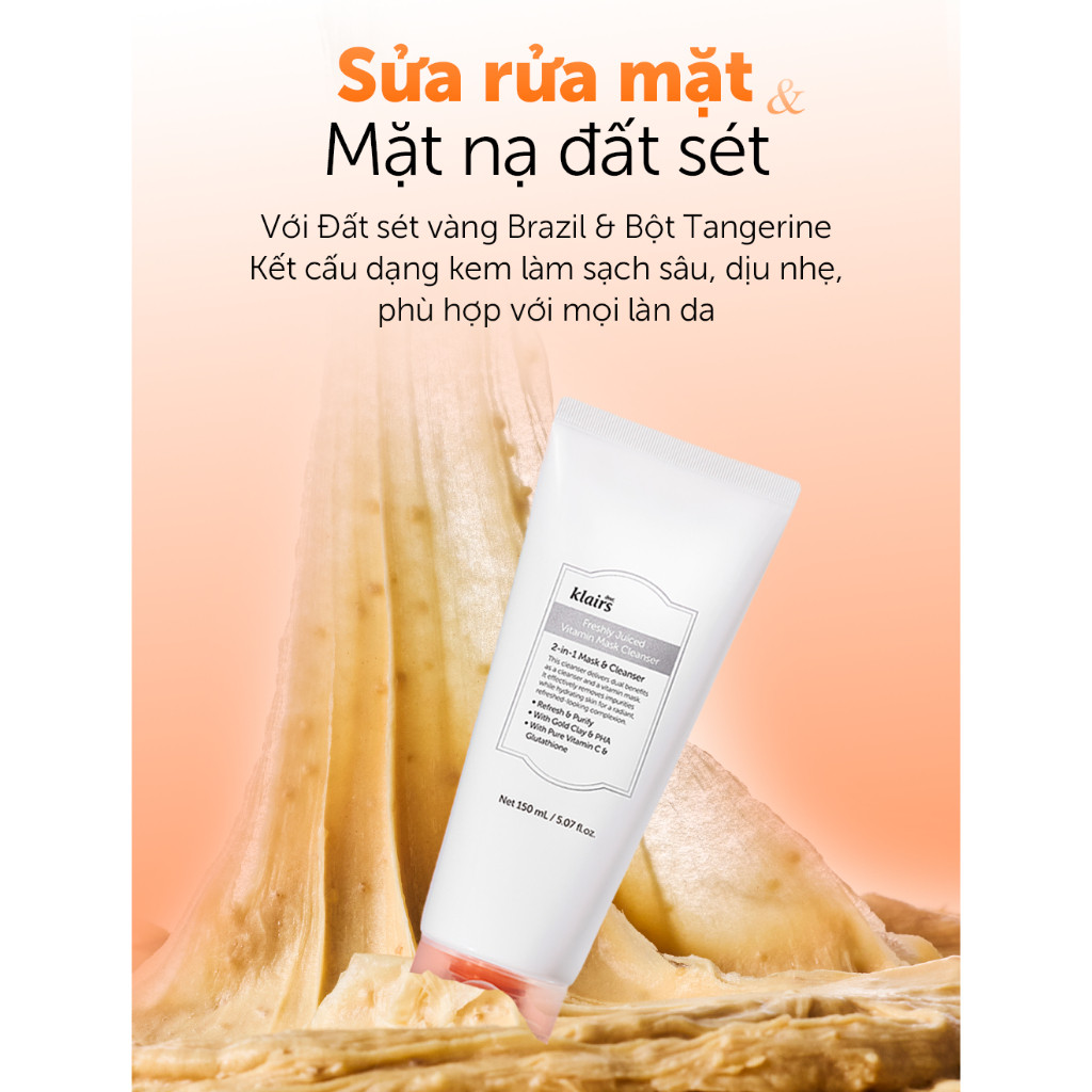 [ĐQ] Sữa rửa mặt Dear, Klairs Freshly Juiced Vitamin Mask Cleanser hỗ trợ làm sáng da 150ml