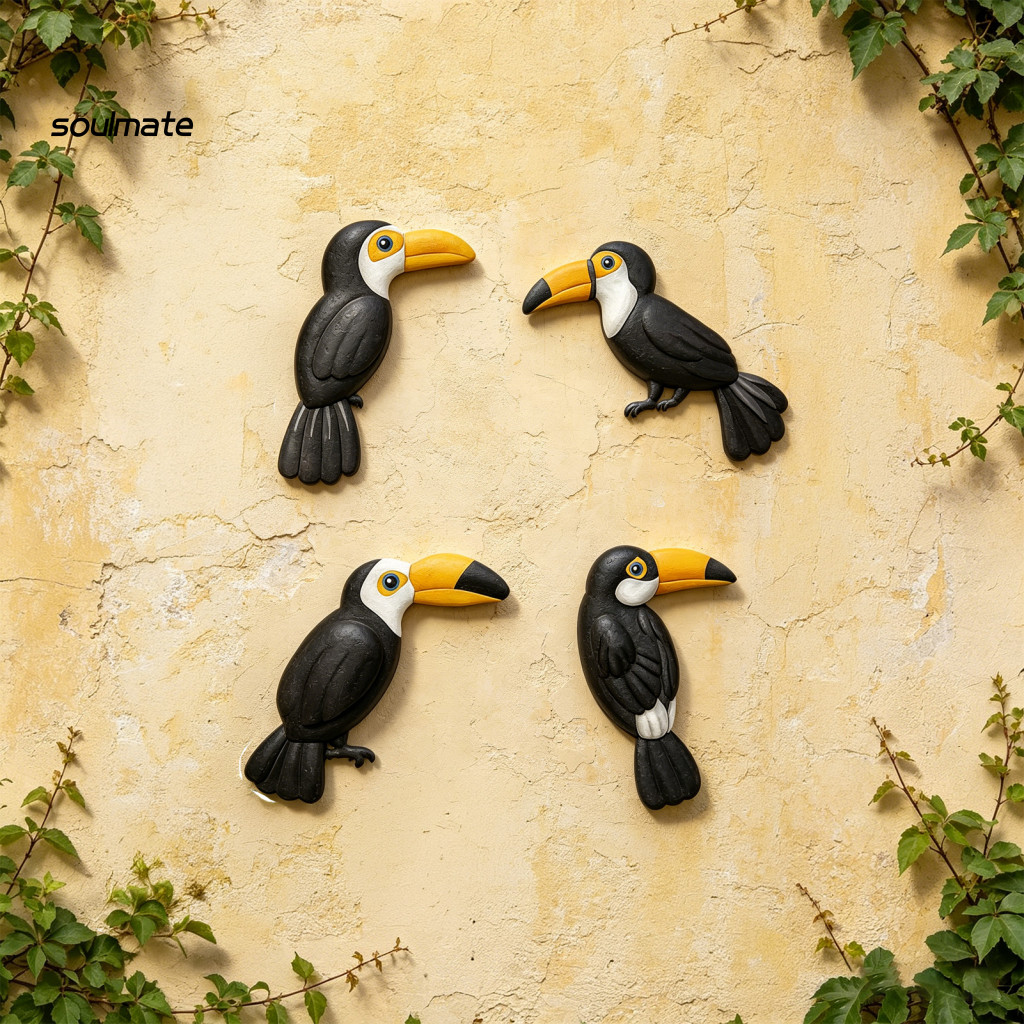 Linh hồn| Toucan Trang Trí Tường Chim Nhiều Màu Sắc Treo Tường 4 Bộ Nghệ Thuật Treo Tường Toucan Bằng Gỗ – Trang Trí Chim Nhiệt Đới Vintage Cho Sân Vườn Ban Công Phòng Ngủ – Rừng Mộc Mạc Treo