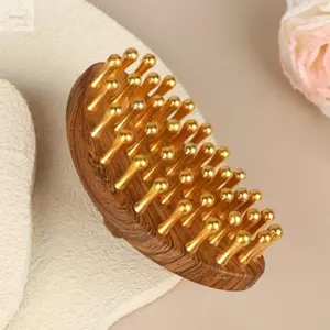 Bàn chải massage toàn thân AWNGD, Máy mát xa da đầu con lăn hạt vàng bằng đồng thau nguyên khối 39-Tooth, Tay cầm bằng gỗ Giảm áp Bàn chải kinh tuyến Massage cơ thể