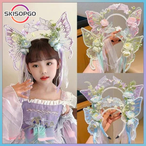 【SKISOPGO】Phụ kiện tóc cổ tích bướm công chúa,Thiết Kế Nơ Ruy Băng Tua Rua Hoa,phong cách cổ đại Hanfu hàng ngày