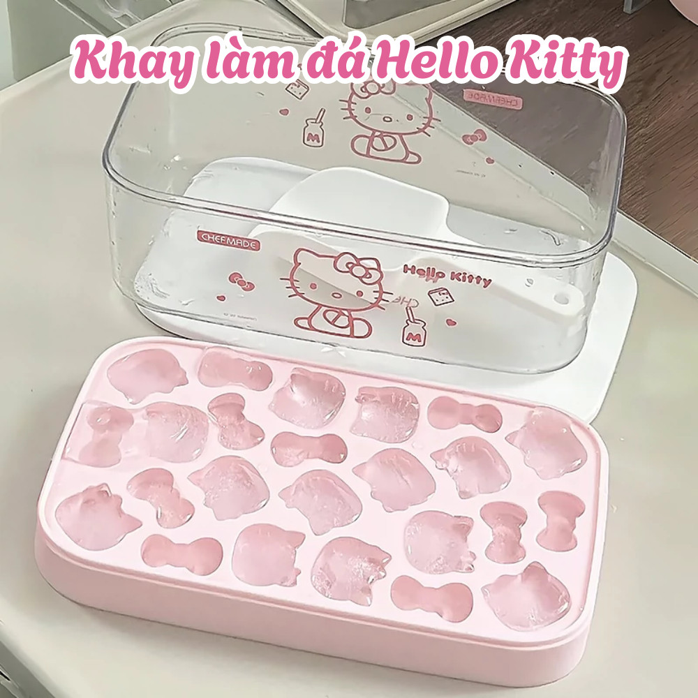 Khay Làm Đá Hello Kitty 24 Ô Có Nắp, Khuôn Silicone Làm Thạch Pudding Kẹo Dẻo Làm Bánh