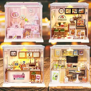 Bộ khối xây dựng nhà thu nhỏ DIY – Nhà bếp & Phòng ngủ, Đồ chơi xếp hình giáo dục, Quà tặng cho bé gái