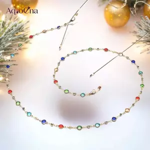 AqToCna Sản Xuất Bằng Tay Kính Dây Xích Cho Ánh Sáng Mùa Hè Ngọc Trai Sang Trọng Pha Lê Xanh Hải Quân Dây Treo Thời Trang Chống Mất Mắt AqToCna