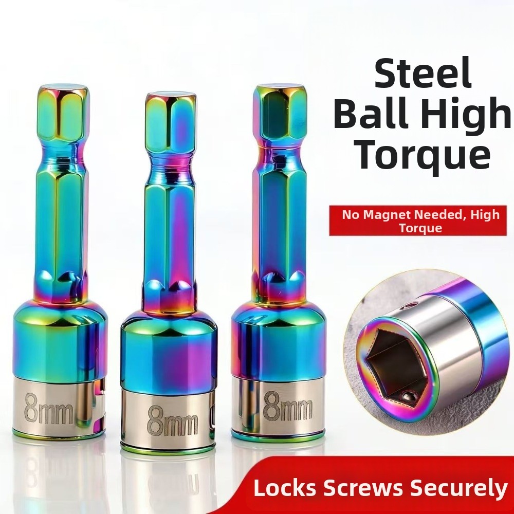 NOTE1 1 / 5 Ổ cắm đầy màu sắc, Tay tuốc nơ vít khí nén có độ cứng cao 8mm, Ổ cắm tác động chống mài mòn đa năng loại kẹp không từ tính cho tuốc nơ vít khí nén