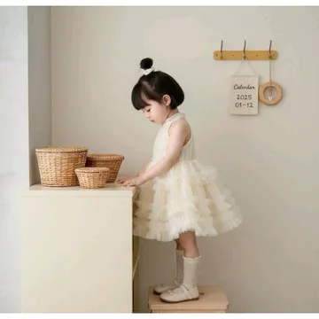 Váy công chúa bé gái, đầm công chúa tiểu thư thôi nôi bé gái yếm kem