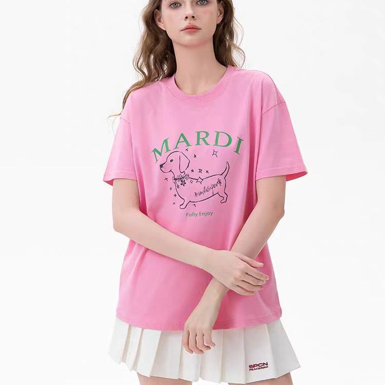 Mardi Dachshund In Hình Cotton Nguyên Chất Thường Ngày Phù Hợp Với Tay Ngắn Mùa Hè Phiên Bản Hàn Quốc Cổ Tròn T-