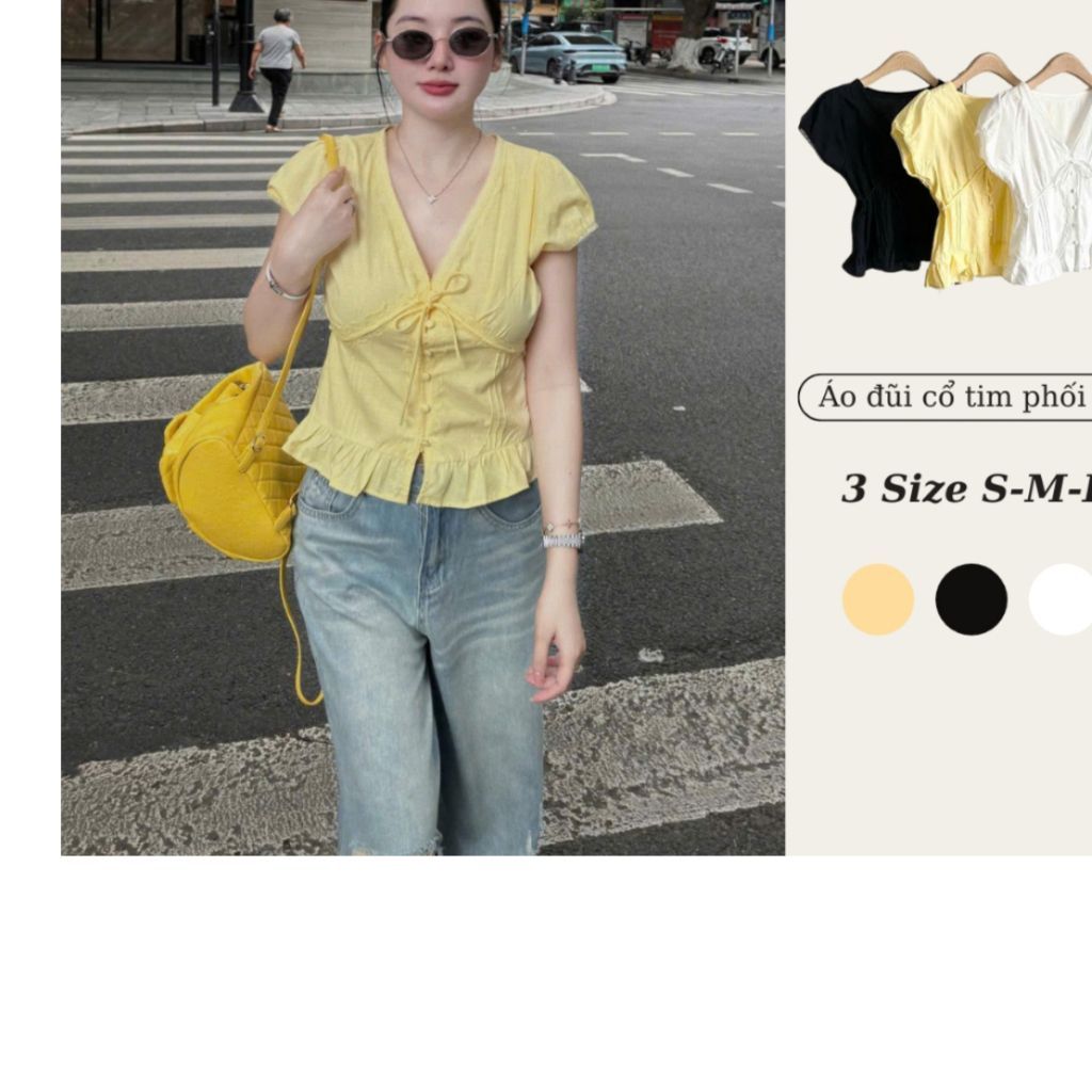 Áo Sơ Mi Đũi Cổ Tim Phối Ren Có Nơ Dáng Babydoll, Áo Sơ Mi Nữ Kiểu Xinh Style Hàn Quốc - SamHi Closet
