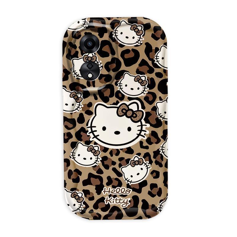 Thích hợp cho OPPO A18 A38 A58 A60 A17 A17K 4G 3D Điện thoại thông minh TPU mềm in họa tiết da báo thẩm mỹ Kitty Vỏ điện thoại chống sốc