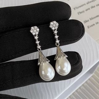 Bạc 925 Pháp Retro Giọt Nước Ngọc Trai Bông Tai Ánh Sáng Sang Trọng Cao Cấp Tính Khí Bông Tai Mặt Dây Chuyền Niche Bông Tai Nữ