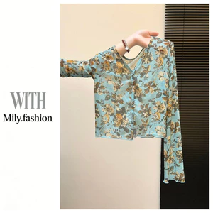 Milyfashion Cũ Phong Cách Tiền Retro In Hoa Dài Tay Gạc Mỏng Top Thu Đông Quần Áo Nữ