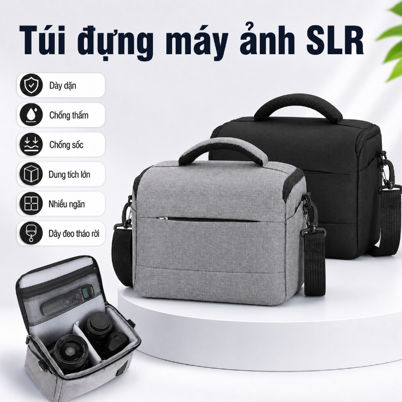 Túi đựng máy ảnh SLR, Túi máy ảnh đeo vai chuyên nghiệp dày dặn chống thấm chống sốc, Lác Lửng Có Thể Tháo Rời