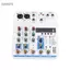 Guansfs Bàn điều khiển trộn 4 kênh Eujgoov nhỏ gọn có Bluetooth USB MP3 Hiệu ứng DSP Nguồn ảo 48V XLR 6,35 mm 3,5 mm Đầu vào để phát trực tiếp Ghi âm karaoke tại nhà (Trắng)