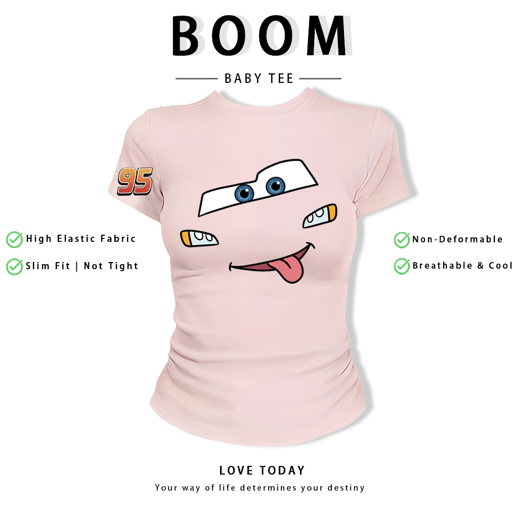 BOOM Áo Baby Tee Nữ Cotton Ôm Body-Áo Thun Ngắn Tay Y2K In Hình PhongCách Mùa Hè, Cổ Tròn Hàng Đầucách hàn quốc phongF93