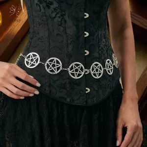 Dây đeo eo pentagram kim loại phong cách Goth và Punk Y2K, phụ kiện Halloween độc đáo