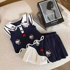 Mùa hè Phong Cách Mới Preppy Phong Cách Hoạt Hình Phù Hợp Với Bé Gái Váy Xếp Ly Hai Mảnh