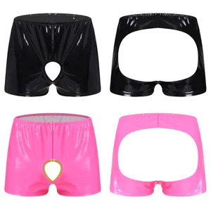 Nyeemya Nam Chống Thấm Nước Pvc Bóng Boxer Quần Short Willy Lỗ Sau Rỗng Mở Đáy Quần Quần Short Co Giãn Cho Đêm Kỷ Niệm