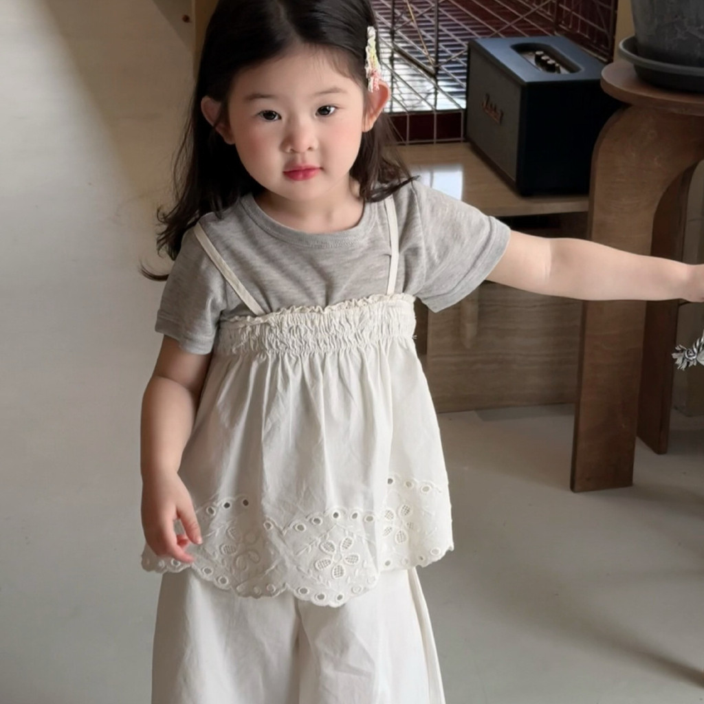 Mùa Hè 2026 Phong Cách Mới Bé Gái Ren Sling Top + Quần Ren Trẻ Em Phù Hợp Với Mùa Hè