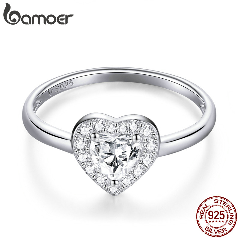 Nhẫn Bamoer SCR725 bằng bạc 925 họa tiết trái tim sáng bóng dùng làm quà tặng cho nữ