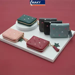 MAKY Ví Nữ Mini Nhỏ Ngắn Ví Bé Gái Dễ Thương Dây Kéo Da Pu Ví Đựng Tiền Xu Nữ Ví Cầm Tay Ví VN
