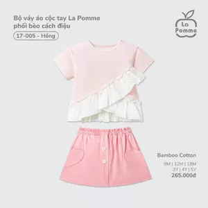 Bộ váy áo cộc tay La Pomme phối bèo cách điệu - Sợi Bamboo Cotton mềm mại, hỗ trợ kháng khuẩn – Bé gái - 9M - 5Y
