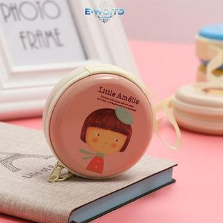 E-WOITD 1 Sáng Tạo Tròn Đồng Xu Ví Hoạt Hình Cô Gái Hộp Bảo Quản Tai Nghe Cáp Mini Dây Kéo Túi E-WOITD