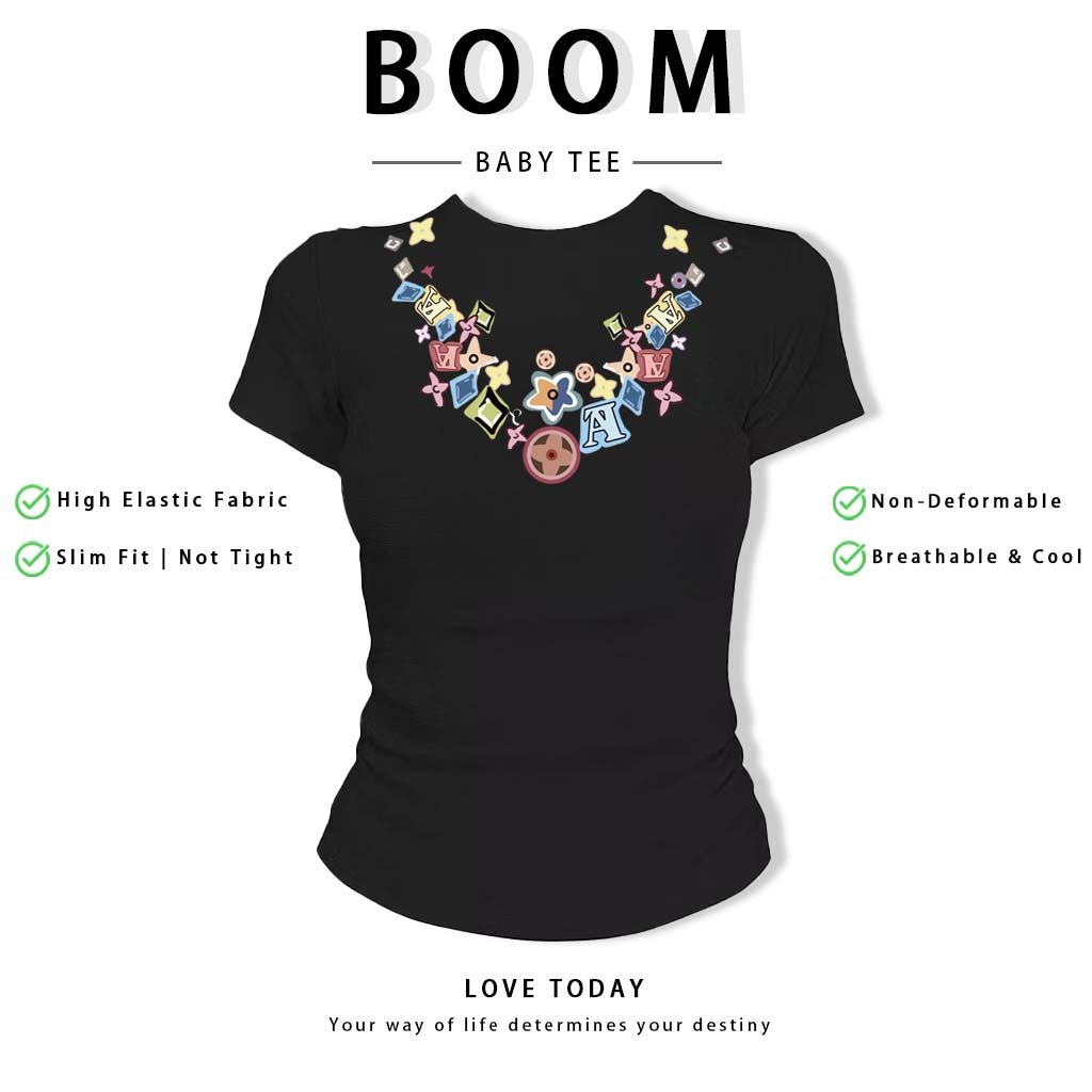 BOOM Áo Baby Tee Nữ Cotton Ôm Body-Áo Thun Ngắn Tay Y2K In Hình PhongCách Mùa Hè, Cổ Tròn Hàng Đầucách hàn quốc phongR13