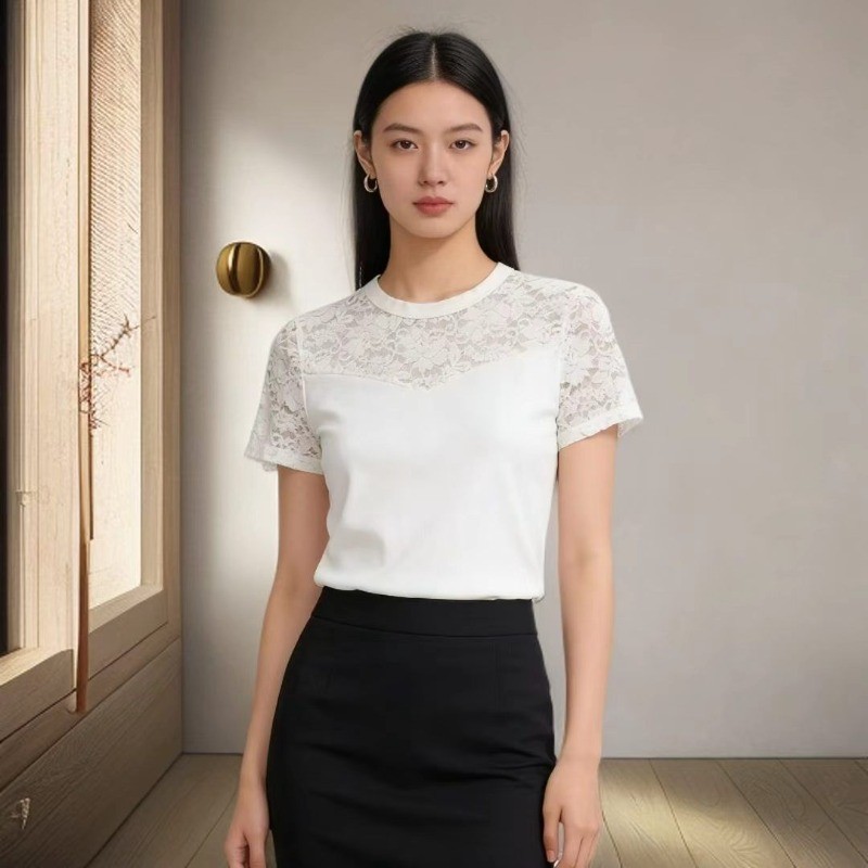 Áo thun cổ tròn ngắn tay dành cho nữ, phù hợp mùa hè và thời trang