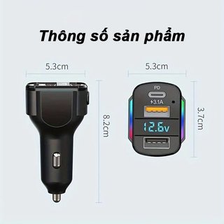 Xe Sạc Nhanh 3In1 Usb Loại C Cáp Có Thể Thu Vào Led Kiểm Tra Điện Áp Iphone Samsung Máy Tính Bảng Xe Suv