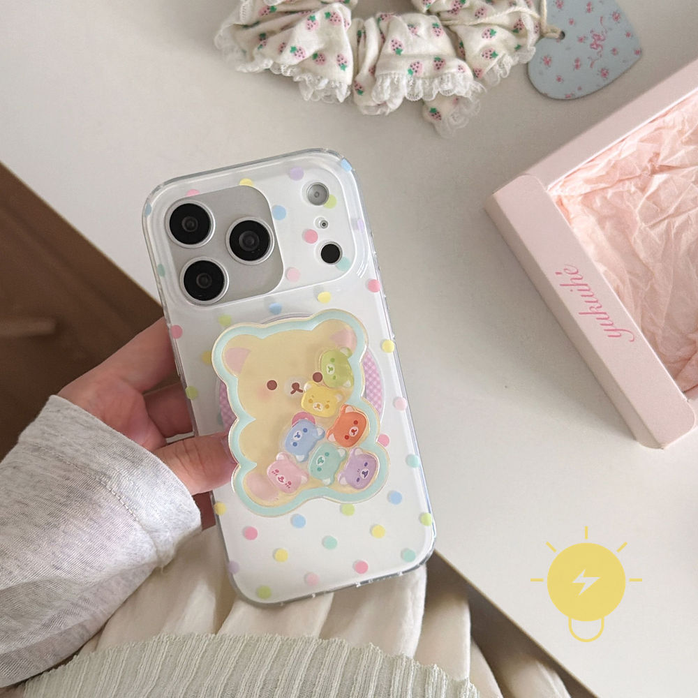 Phone Case For iPhone 17 Pro Max 16 15 14 13 with Griptok TPU Magnetic Colorful Bear Polka Dot Aesthetic Korean Cute