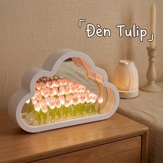 Tulip Đèn Ngủ Gương Acrylic DIY Trang Trí Phòng Ngủ LED Ấm Phát Sáng Dễ Thương Quà Tặng Bàn