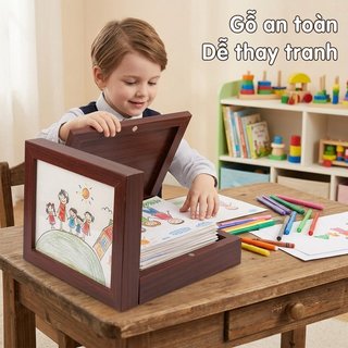 Khung lưu trữ nghệ thuật trẻ em Hộp trưng bày từ tính Album vẽ bằng gỗ Dễ dàng gắn tường A4 Tác phẩm nghệ thuật