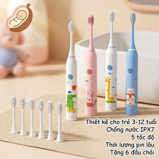 Bàn chải đánh răng điện trẻ em 5 chế độ Lông mềm IPX7 USB chống nước có thể sạc lại 6 đầu