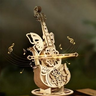 Hộp nhạc Violin bằng gỗ 3D Mô hình DIY Quà tặng âm nhạc tự nhiên Lâu đài trên bầu trời Trang trí